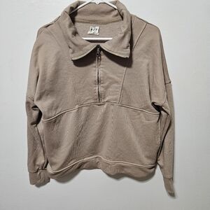 Wilo The Label Bella Half Zip Pullover Sweatshirt in Camel Tan Size Small B2